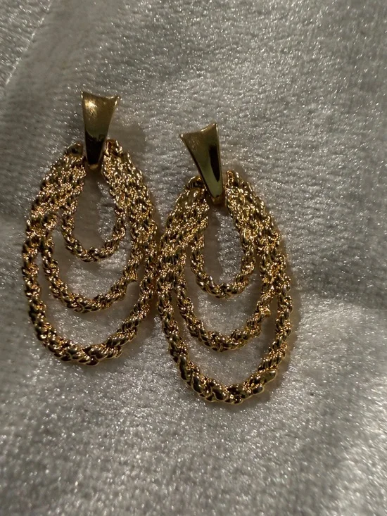 Gold-Tone Twisted Rope Multi-Hoop Drop Earrings - Women Jewelry - Picture 1 of 9